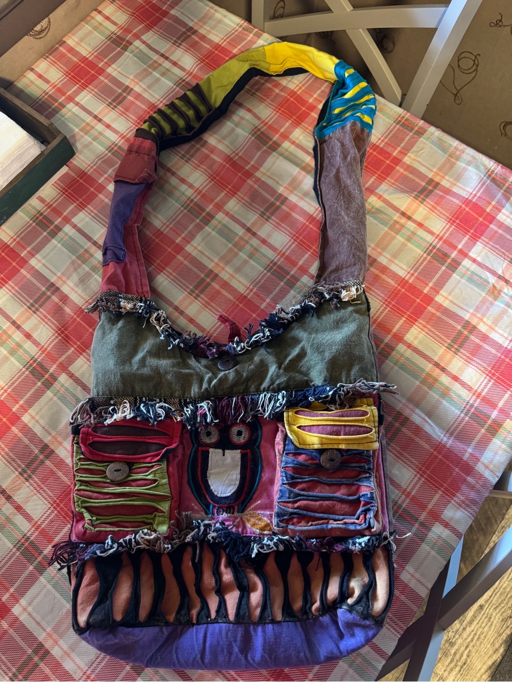 Colorful Patchwork Fringe Shoulder Bag - Multicolor